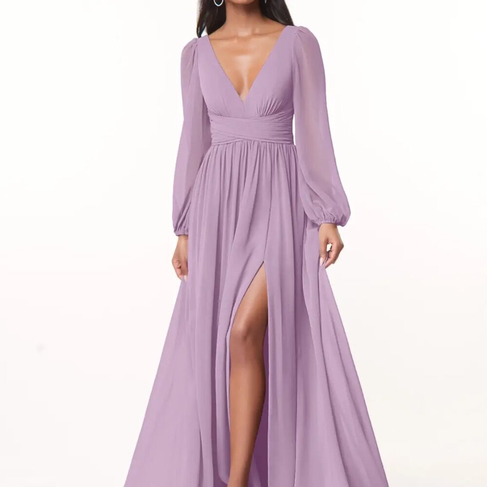 Azazie Norah Wisteria A4 long sleeve bridesmaid purple